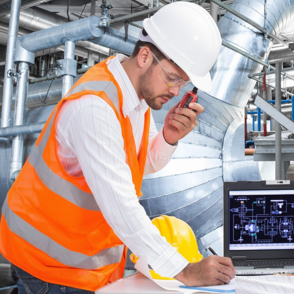 industrial engineering team reviewing project plans
